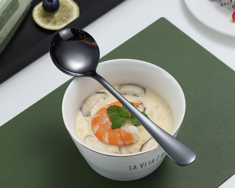 Kyraton 6-Piece Stainless Steel Round Spoons - Black Titanium Plated, Dishwasher Safe - Image 4